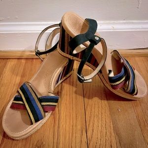 Ugg ankle strap canvas wedge sandles, size 9